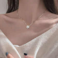 925 Silver Snowflake Pendant Necklace Clavicle Chain Women Zircon Jewelry Xmas