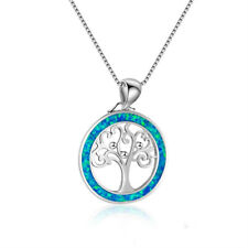 Elegant Lady Jewelry Silver Blue Tree Simulated Opal Pendant Chain Necklace