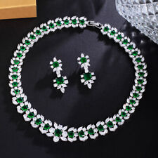 Green Cubic Zirconia CZ Long Leaf Square Jewelry Set for Women Brides Engagement