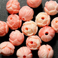 10pcs 10mm Pink Shell Carved Round Lotus Flower Loose Beads Gemstone DIY Jewelry