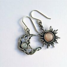 Silver Boho Sun and Moon Earrings Ear Hook Dangle Drop Gift Women Jewelry