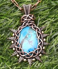 Tibetan Turquoise Pendant Copper Wire Wrapped Handmade Jewelry Pendant Necklace