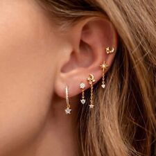 5Pcs/set Moon Star Dangle Earrings Women Girls Gold Huggie & Stud Earrings Set