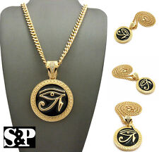 Gold PT Egyptian Eye of Heru Round Pendant 6mm 24 Cuban Chain Hip Hop Necklace "