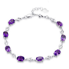 Women Amethyst Stone 925 Sterling Silver Bracelet Bangle Fashion Jewelry