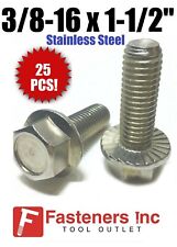 (Qty 25) 3/8-16 x 1-1/2 Stainless Steel Hex Cap Serrated Flange Bolt FT UNC - Redding - US"