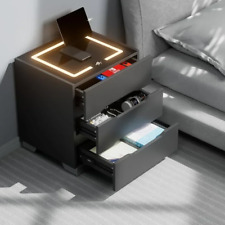 Modern Nightstands Bedside Table with LED Lights, Charging Station and Smart Occ - GB