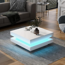 Modern Minimalist Design High Gloss Square Coffee Table with Plug-In, LED Lights - Denver - US