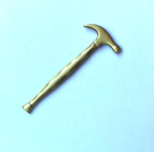 Men's BRASS TIE TAC WITH GOLD PLATED CHAIN - HAMMER DESIGN, CONSTRUCTION TOOL