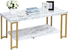 Modern Coffee Table, Faux Marble Top Accent Cocktail Table W/Gold 2-Tier Side Ta - Katy - US