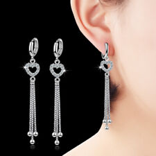 Crystal Heart Tassel Earrings 925 Sterling Silver Huggie Earrings Womens Jewelry