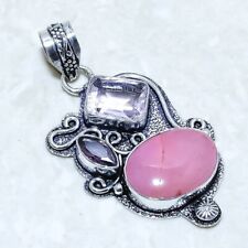 Rose Quartz, Kunzite Gemstone Handmade Silver Jewelry Pendant 2.1 PRJ14410"