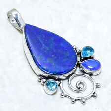 Lapis Lazuli, Blue Topaz Gemstone Handmade Silver Jewelry Pendant 2.4 PRJ13158"