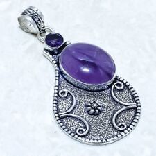 African Amethyst Gemstone Handmade Ethnic Silver Jewelry Pendant 2.5 PRJ14369"