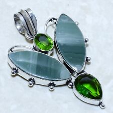 Banded Green Jasper, Peridot Gemstone Silver Jewelry Pendant 2.4 PRJ10614"