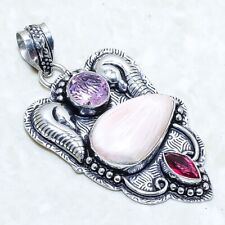 Scolecite, Rubellite Gemstone Handmade Silver Jewelry Pendant 2.3 PRJ12626"