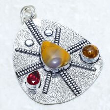 Mookaite, Garnet Gemstone Handmade Ethnic Silver Jewelry Pendant 2.6 PRJ12765"