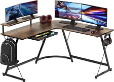 SHW's Sleek Rustic Brown L-Shaped Desk - Spacious Workspace & Monitor Stand - Toronto - Canada