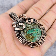 Chrysocolla Gemstone Copper Wire Wrapped Handmade Pendant Jewelry