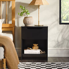 Modern Minimalist 1-Drawer Nightstand with Cubby – Riviera Rectangular Black - Mumbai - India