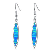 Gemstone Blue Fire Opal Dangle Silver Earrings 925 Silver Women Jewelry