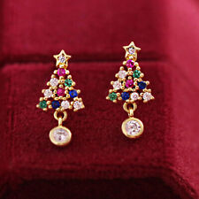 Luxurious Colorful Zircon Christmas Tree Earrings Stud Drop Dangle Women Jewelry