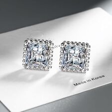 Jewelry Wholesale Women 925 Sterling Silver Square Zircon Stud Earrings 2 Color