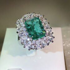 925 Silver Crystal Ring Natural Paraiba Green Zircon Women Wedding Silver Rings