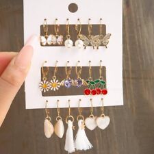 9pairs/set Fashion Butterfly Heart Hoop Earrings Set Drop Dangle Women Jewellery