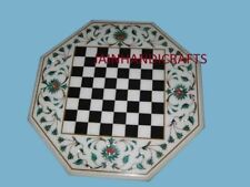 12'' white Marble Chess Table Top Pietra Dura Inlay lapis Children Game Kids p11