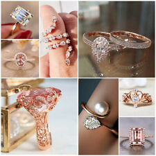 8 Styles 14k Rose Gold Plated Rings Cubic Zircon Wedding Jewelry Size 6-10