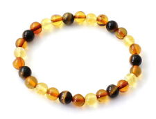 Amber Stretch Bracelet with Tiger's Eye Citrine Baltic Jewelry Women Men Elastic