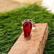 Garnet Coffin Gemstone 925 Sterling Silver Handmade Ring Jewelry Gift D-819