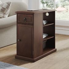 ChooChoo Farmhouse XXL End Table with Charging Station，Narrow Sofa Side Table...