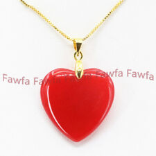 Natural Red Jade Heart Gems Pendant Jewelry Necklace 17 Gold Plated Chain"