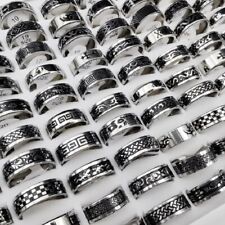 50pcs/lot Men's Stainless Steel Rings 8MM Etched Black Pattern Fashion Jewelry