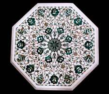 18 Marble Table Top Semi Precious Malachite Inlay Handmade Work Home Decor"