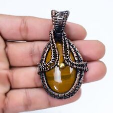 Tiger'S Eye Gemstone Handmade Copper Wire Wrapped Jewelry Pendant 2.2 PBA313"