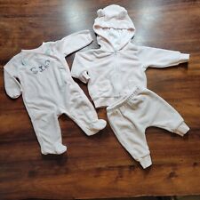 Carter's Girl's 3 Months Pink Terrycloth Bundle Of 3 Items Pants Romper Jacket