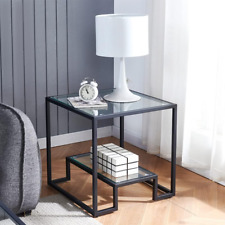 Black Metal Glass Coffee Table - Simple End Table for Living Room Home, Minimali - Marcus Hook - US