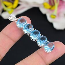 Blue Topaz Gemstone Pendant Handmade A++ 925 Sterling Silver Pendant Jewelry