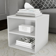 Lavish Home Contemporary Minimalist Cube Double Shelve Accent Table White - Sayreville - US