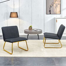 Armless sofa chair with PU backrest and golden metal legs，Black minimalist - Mumbai - India