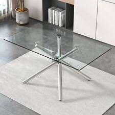 Modern Minimalist Dining Table Glass Tabletop Silver Chrome Metal Legs - Fontana - US