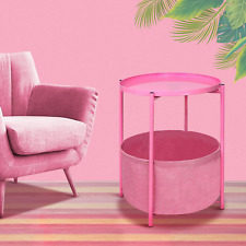 Small round Side End Table with Storage, Nursery Side Table, Pink Bedside Table - Denver - US