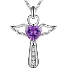 925 Silver wedding Necklace Jewelry crystal Fashion white purple lady Cute women