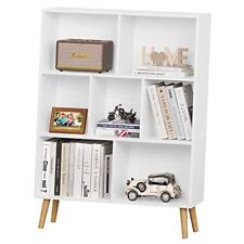 Bookshelf,3 Tier Book Shelf with Legs, 7 Cube Minimalist 80CM White - Miami - US