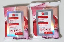 SET OF 2 Global Beauty Care Sensitive Cleansing Cloths Make Up Wipes 25 Count