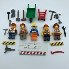 LEGO 5 construction workers minifig lot with tools accessories city town lot G