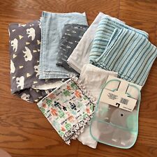 Lot Of 9 Baby Items Blankets Cloths Bib Cover